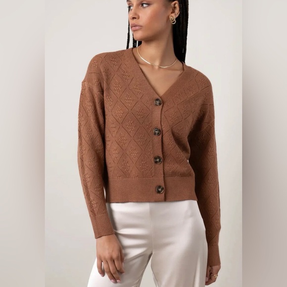 Cyrus The Diamond Stitch Cardigan Burleywood L - Picture 4 of 6